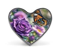Purple Rose with Beautiful Butterfly Lapel Pin Cute Custom Button Pin Personalized Heart Brooch Aluminum Alloy Brooch Pins Fashion Exquisite Badge Pins for Hat Bag Suit Tie Wedding Accessories