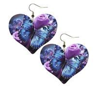 Purple rose with beautiful butterfly on it Leather Earrings for Women Heart Earring Lightweight Dangle Earrings Jewelry Gifts