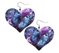 Purple rose with beautiful butterfly on it Leather Earrings for Women Heart Earring Lightweight Dangle Earrings Jewelry Gifts