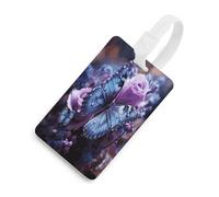 Purple Rose with Beautiful Butterfly on It Luggage Tags for Suitcases Cute Suitcase Tag Privacy Cover ID Identifier Unique Name Tags for Travel Baggage Essentials Fashion Tag, White-style, One Size