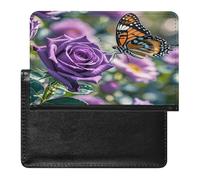 Purple Rose with Beautiful Butterfly Passport Holder Passport Cover Protector Essentials with Credit Card Slots for Women Men