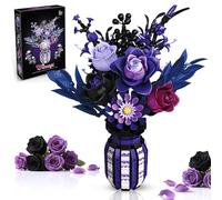 Purple Roses Bouquet Building Set, Artificial Flowers Botanical Collection Blocks Kit DIY Fake Roses for Adults Women Girlfriend - Gifts for Valentines & Mother‘s Day - Gothic Home Decor