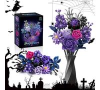Purple Roses Bouquet Clamp Building Blocks Flowers, Flowers Building Toy Set for Adults, 12 Bouquet Building Blocks, 822 Pieces, Botanicals Home Decoration, Birthday Gift for Women, Men, Boys, Girls
