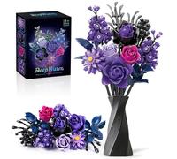 Purple Roses Building Blocks Set (822PCS) -Compatible with Lego Flowers- Gothic Botanical Collection with 12 Artificial, Compatible with Lego for Adults Home Decor