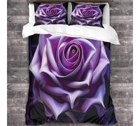 Purple Roses Comforter Covers for Teens And Adults Quilt Cover 3D Print Elegant And Beautiful Duvet Cover with Zipper Closure with Pillow Cases Bedding Set Soft Microfiber 3 Pieces King(220x240cm)