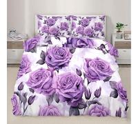 Purple Roses Duvet Cover Set Purple Peonies 3D Printed Quilt Cover Watercolor Flowers Microfiber Bedding Set Ultra Soft Comforter Cover for Teenagers,Children (220x230cm)