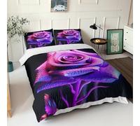 Purple Roses for Teens And Adults Duvet Cover 3D Print Elegant And Noble Comforter Covers Quilt Cover with Pillow Cases Soft Microfiber with Zipper Closure Bedding Set 3 Pieces Double(200x200cm)