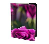 Purple Roses Print 5.5in Passport Travel Document Wallet Case Stylish Secure Men Women For Travelers, Black, One Size