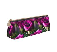 Purple Roses Print Triangular Pencil Case Large-Capacity Stationery Organizer Commute Supplies Pouch