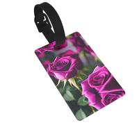 Purple Roses Printed Small Luggage Tags Portable Bag ID Holders with Adjustable Strap for Travel Gear