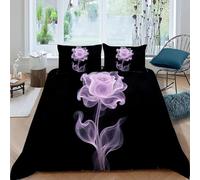 Purple Roses Single Duvet Cover Set Plants Bedding Set 3D Print Soft Microfiber Quilt Covers 135x200 cm with Zipper Closure and 2 Pillowcases 50x75 cm for Teens J.2570
