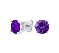 Purple Round Cubic Zirconia Brilliant Cut Solitaire AAA CZ Stud Earrings .925 Sterling Silver Simulated Amethyst 7MM