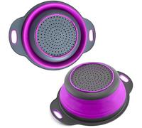 Purple Round Silicone Collapsible Colander - Silicone Round Small Kitchen Strainers with Plastic Handles Foldable Kitchen Strainer Perfect for Draining Pasta Vegetable and Fruit