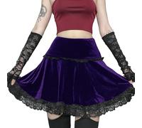 Purple Ruffle Skirt Goth Cross Embroidered Gothic Vintage Lace Velvet Emo Alt Skirt Fairy Grunge High Waist A Line lace Mini Skirts S