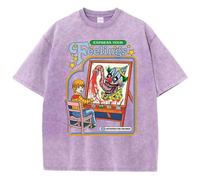 (purple, S) Express Your Feelings Draw A Clown Washed Retro Men Tshirts Fashion Street Breathable T Shirts Loose Cotton Tee Clothing T-Shirt