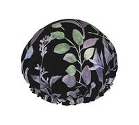Purple Sage Green Leaves Double Layered Shower Cap For Women Reusable Suitable For Bathing Spa