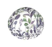 Purple Sage Green Leaves Greenery,Shower Cap Nightcap Double Layer Waterproof Elastic Bath Cap Reusable Hair Cap