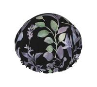 Purple Sage Green Leaves Print Shower Cap – Reusable, Double Layer, with Elastic Band – Perfect for Home, Spa, Hotel, and Travel