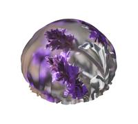 Purple Sage03 Print Shower Cap,Reusable Hair Cap With Lining & Elastic Band Stretch Hem Hair Hat
