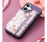 (purple, Samsung A12/M12) Rfid Blocking Zippered Wallet Phone Case With Card Slot & Stand For Iphone Samsung Xiaomi Google Magnetic Car Mount Stylish Floral Print Phone Cov