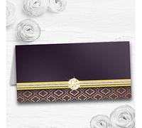 Purple Satin and Gold Wedding Table Seating Name Place Cards