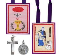 Purple Scapular of Marie Julie Jahenny Benediction and Protection Cross of Forgiveness and Medal of Our Mother of Good Guard Escapulario Morado (Set Scapular Medal and Cross)