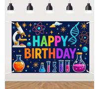 Purple Science Theme Happy Birthday Backdrop,Fun Chemical Experiments Science Photography Background Chemistry Lab Mad Scientist Birthday Party Decor Supplies Banner Photobooth Studio Props