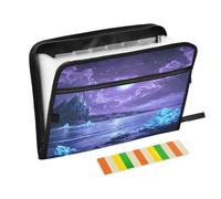 Purple Sea Beach Starry Moon Expanding File Folder 13 Pockets Accordion File Organiser Folders for Paperwork A4 Storage Portable Document Organiser Filing Wallet