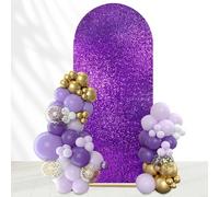 Purple Sequin Arch Covers 7.2FT Round Top Chiara Backdrop Covers Spandex Fitted Covers for Party Birthday Ceremony Decoration