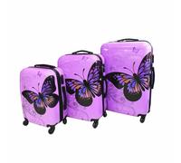 (Purple , Set of 3) Hampton & Stewart Butterfly Hard Shell Suitcase