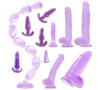 Purple Sex Toy Kit Dildo, Anal Butt Plugs, Anal Beads, Thick Suction Cup Dildos, Pleasure Dong Set
