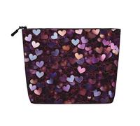 Purple Shard Love Valentine's Day Large Capacity Travel Makeup Bag for Women,Waterproof Single-Ply Imitation Hemp Portable Zipper Cosmetic Bag