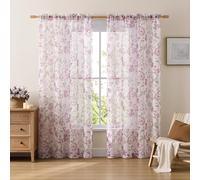 Purple Sheer Floral Curtains 96 Inches Long 2 Panels Romantic Lilac Flower Curtains for Living Room Rod Pocket Light Filtering Dusty Lavender Orchid Window Drapes for Girls Room Bedroom, 52x96 Violet