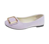 Purple Shoes for Women UK Solid Color Buckle Flats Shoes Summer Lightweight Round Toe Flats Block Heel PU Pumps Slip On Closed Toe Dress Shoes Daily Dating Commuting Loafers Size 3.5