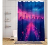 Purple Shower Curtain City Shower Curtains for Bathroom HD Printing Waterproof Bathroom Curtains with 12 Hooks, Polyester Bath Curtain Machine Washable Fabric for Bath Tub Stall 180x240cm -zpg25073HT
