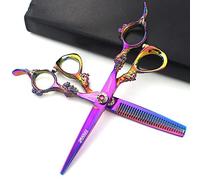 Purple/Silver Exquisite Pattern Handle 6/7-inch Professional Hair Scissors, Hair Cutting and sparse Hair Salon Hair Tools (6-in 2-Piece Set)