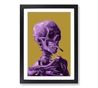 Purple Skull of A Skeleton with Cigarette by Vincent Van Gogh Framed Print | A2 Black Framed Wall Art | Ready to Hang | Modern Skull Picture | Living Room Bedroom Lounge Office