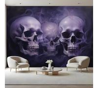 Purple Skull Peel and Stick Wall Mural Gothic Smoke Skull Canvas Removable Wallpaper,Self-Adhesive Premium Fabric Textured Wall Stickers Decor for Lounge Bedroom 366x254 cm