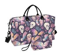 Purple Skull Phoenix Duffel Bag Overnight Weekender Bags Sports Gym Bag with Adjustable Strap for Hiking Foldable