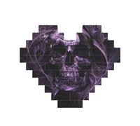 Purple Skull Printed Jigsaw Puzzle 10.8x12.8 CM, Heart-Shaped Puzzle Challenging Game for Adults, Fun Decorative Wall Decor