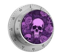 Purple Skulls and Roses Kitchen Timer Chef Cooking with Loud Alarm Mechanical Desk Timer Magnetic