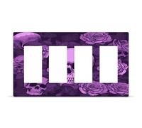 Purple Skulls And Roses Outlet Cover Exquisite Durable Decorative Wall Plate Premium Polycarbonate Thermoplastic 4-Gang Faceplate Covers Fashion Hidden Screw Light Switch Cover