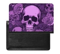 Purple Skulls And Roses Passport Holder & Travel Wallet Passport Cover Protector Essentials with Credit Card Slots