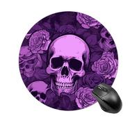 Purple Skulls and Roses Round Mouse Pad Cute Small Gaming Mouse Pad 7.8 in Non-Slip Rubber Base Mousepad Washable Desktop Protection Mouse Mat for Home Office Desk Accessories