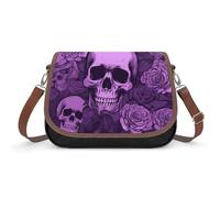 Purple Skulls And Roses Shoulder Bag for Women Small Crossbody Bag PU Leather Underarm Handbag with Adjustable Strap Cute Hobo Purses for Daily Commute Travel