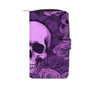 Purple Skulls And Roses Wallet Multifunctional Wallets for Men Compact Wallet Purse Passport Bag