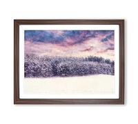 Purple Sky At Winter Painting Modern Art Framed Print | A2 Walnut Framed Wall Art | Ready to Hang | Modern Landscape Picture | Living Room Bedroom Lounge Office