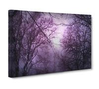 Purple Sky Behind The Winter Trees Modern Art Canvas Wall Art Print Ready to Hang, Framed Picture for Living Room Bedroom Home Office Décor, 20x14 Inch (50x35 cm)