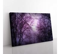 Purple Sky Behind The Winter Trees Modern Art Canvas Wall Art Print Ready to Hang, Framed Picture for Living Room Bedroom Home Office Décor, 60x40 cm (24x16 Inch)