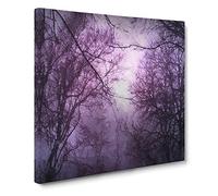 Purple Sky Behind the Winter Trees Modern Canvas Wall Art Print Ready to Hang, Framed Picture for Living Room Bedroom Home Office Décor, 20x20 Inch (50x50 cm)